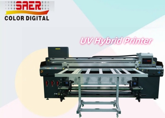 SAER 1.8m Hibrit UV Yazıcı Farklı Malzemeler için KT Tahta / PVC / Yumuşak Film / Deri