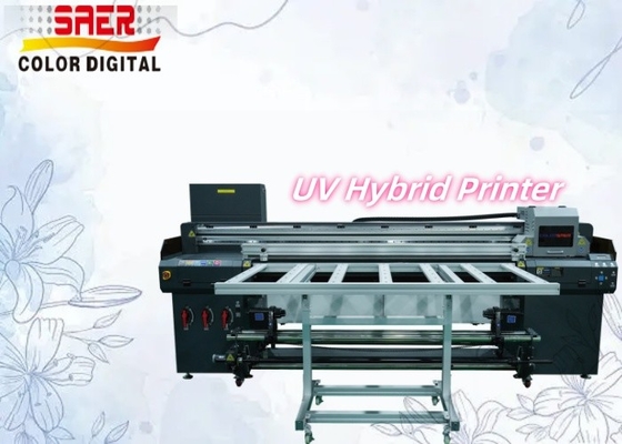 UV Hibrit Yazıcı 3 veya 4 Başlı Geniş Biçimli Mürekkep Atışlı Yazıcı Düzlüklü ve Ruloya Rulo UV Baskı Makinesi